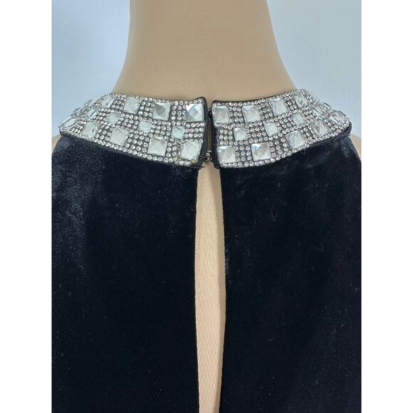 Marina Size 4 Black Velvet Evening Gown Dress Halter Jeweled Neckline Christmas - Picture 7 of 16